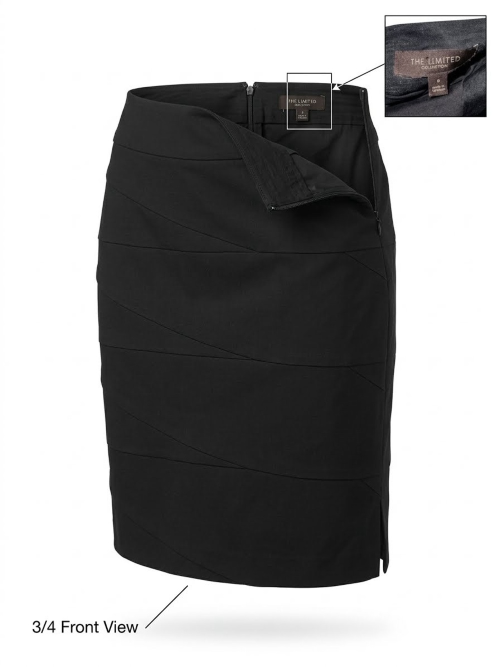The Limited Collection Black Asymmetric Paneled Pencil Skirt Size 2